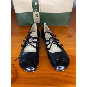 Josef Seibel Fiona 11 Black Leather Ballet Flats Size 6/EU 37. Straps. Padded